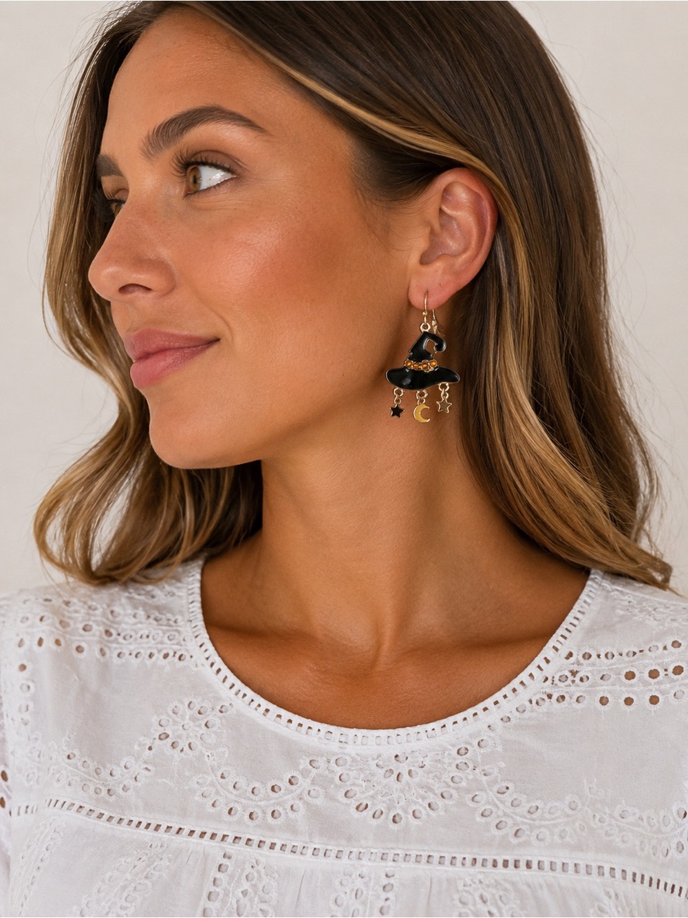 Periwinkle by Barlow Witch Hat Earrings Black Gold Star Moon NWT ✨🧙🏼♀️